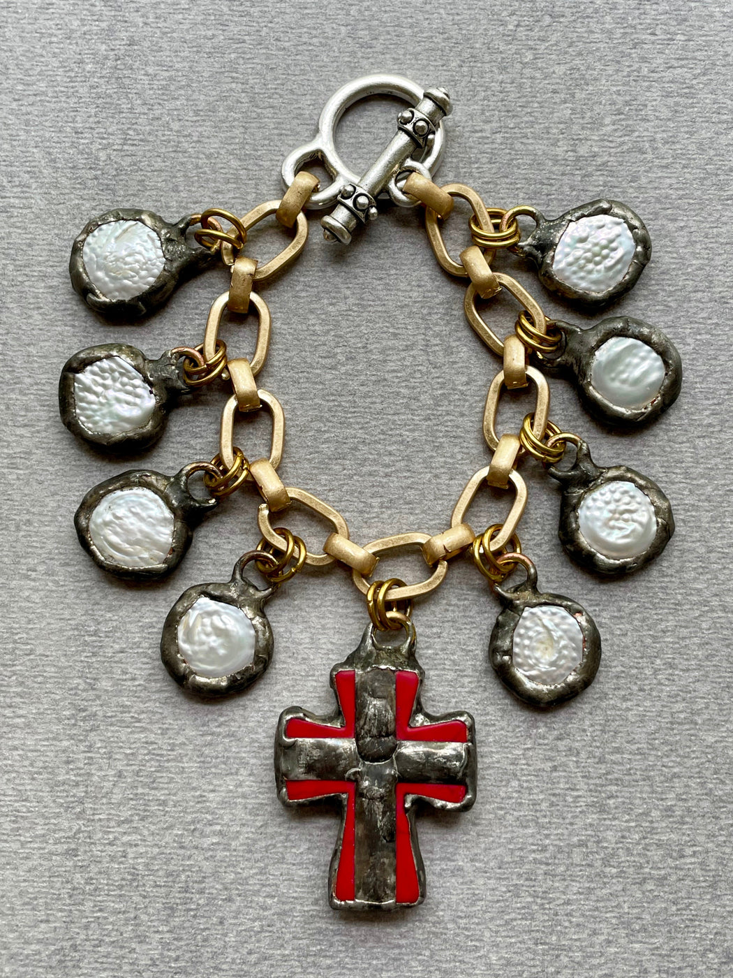 Vintage "Soldered Cross & Pearls" Bracelet by Meredith Waterstraat