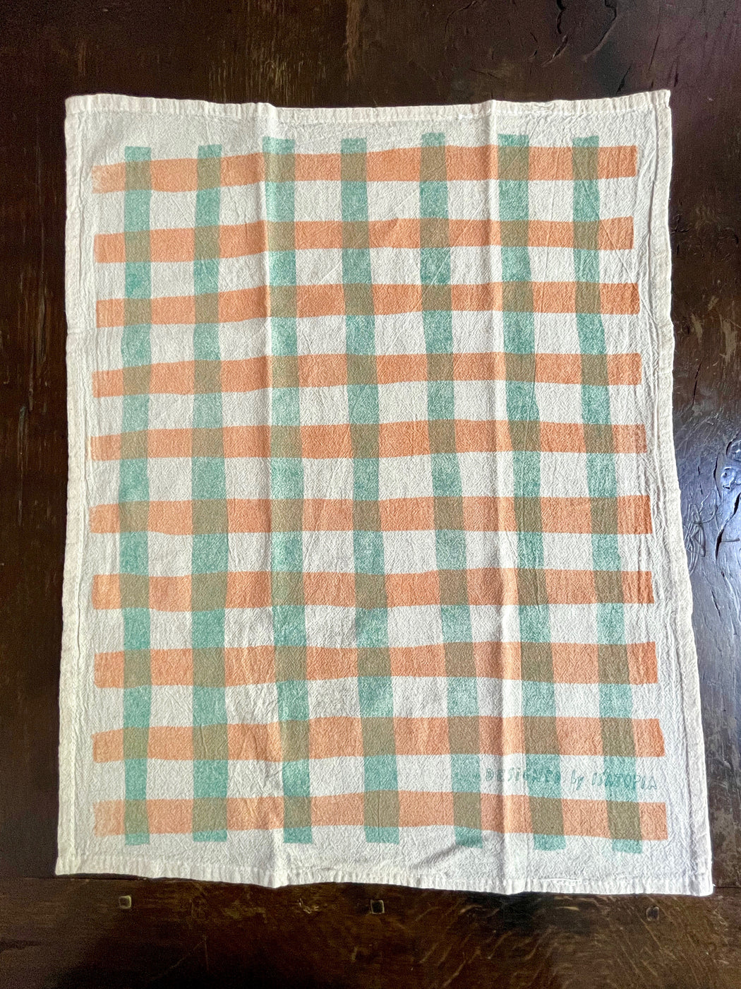 "Picnic" Tea Towel - Terra Cotta and Teal