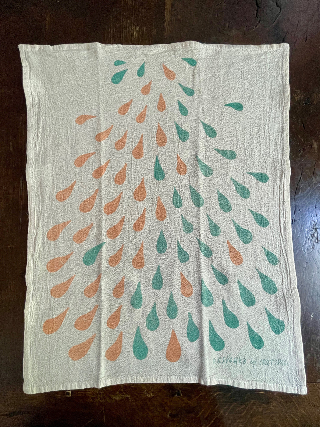 "Drops" Tea Towel - Terra Cotta and Teal