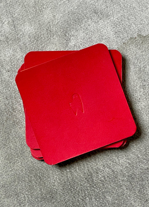 Red Leather Coasters by Pike Leather