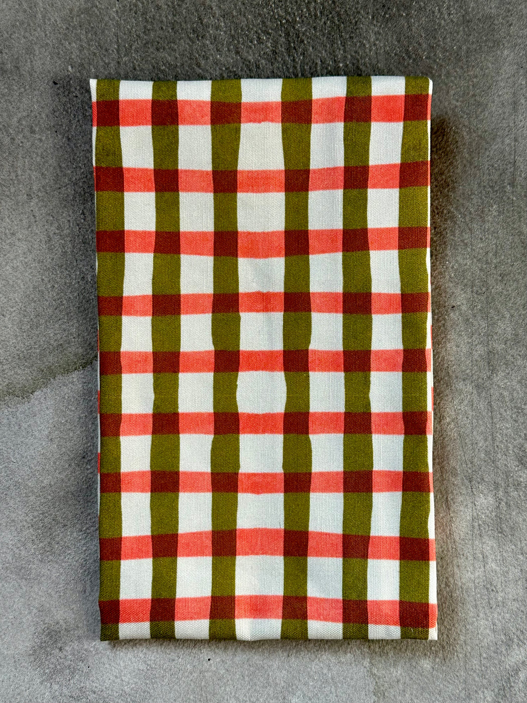 "Picnic" Tea Towel - Vermillion and Olive