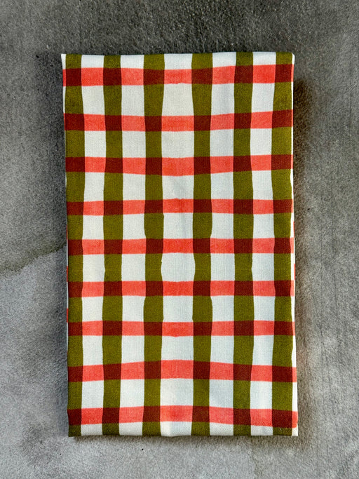 "Picnic" Tea Towel - Vermillion and Olive