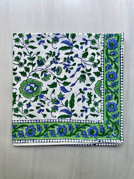 Block-Printed Indian Cotton Napkin - Blue & Green