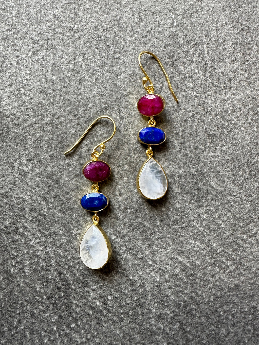"Three Stone" Drop Earrings - Tricolor