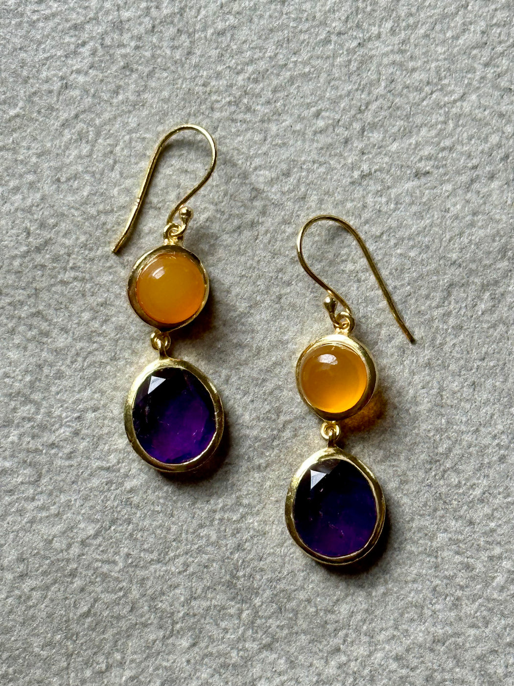 Purple and Orange "Double Drop" Earrings