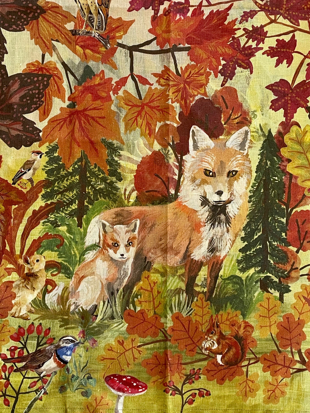 Nathalie Lete "Foxes in the Woods" Linen Tea Towel
