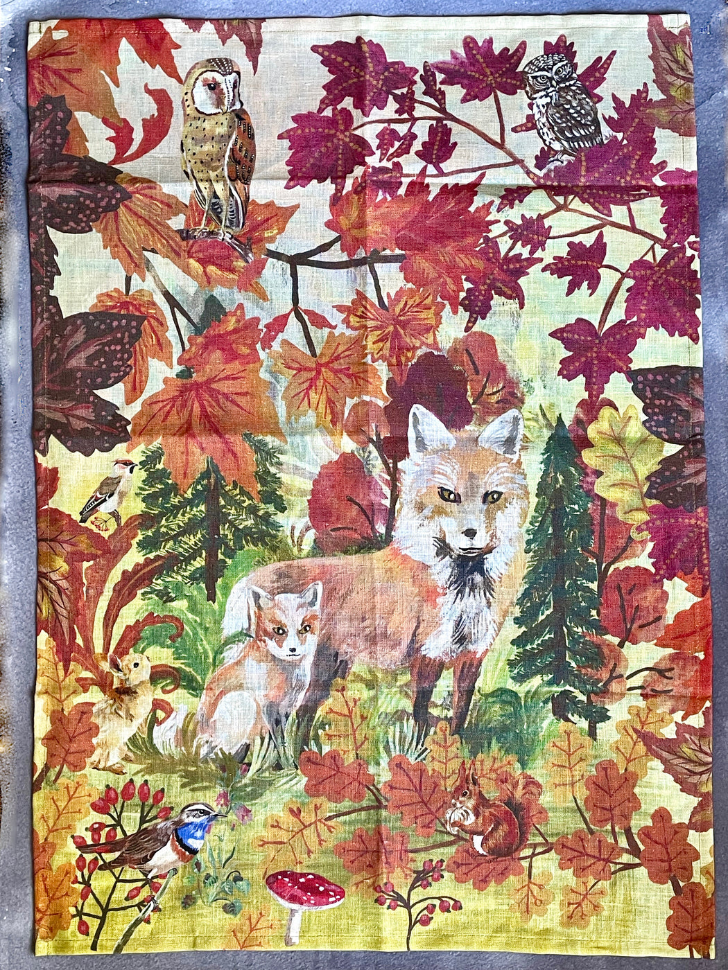 Nathalie Lete "Foxes in the Woods" Linen Tea Towel