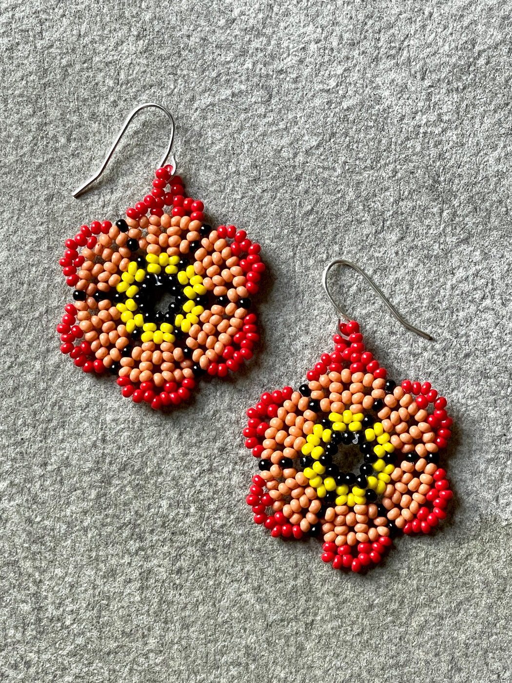 "Flower Power" Beaded Earrings - Red