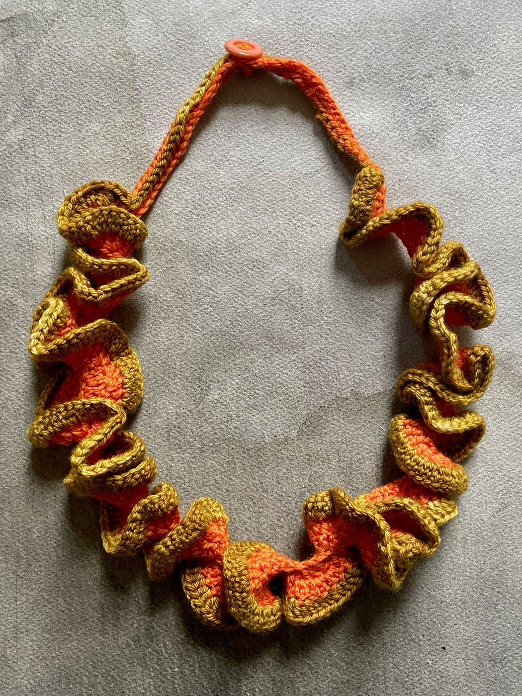 "Ruffle" Hand-Crocheted Necklace by Albo - Pimento Olive