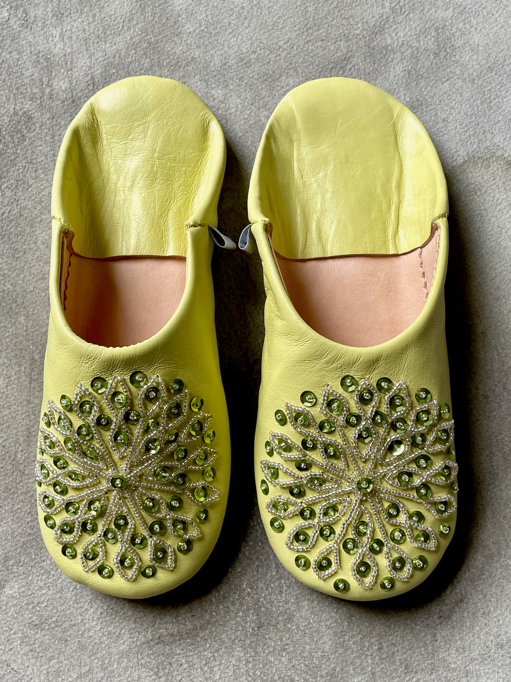 Beaded Moroccan Slippers - Lemongrass