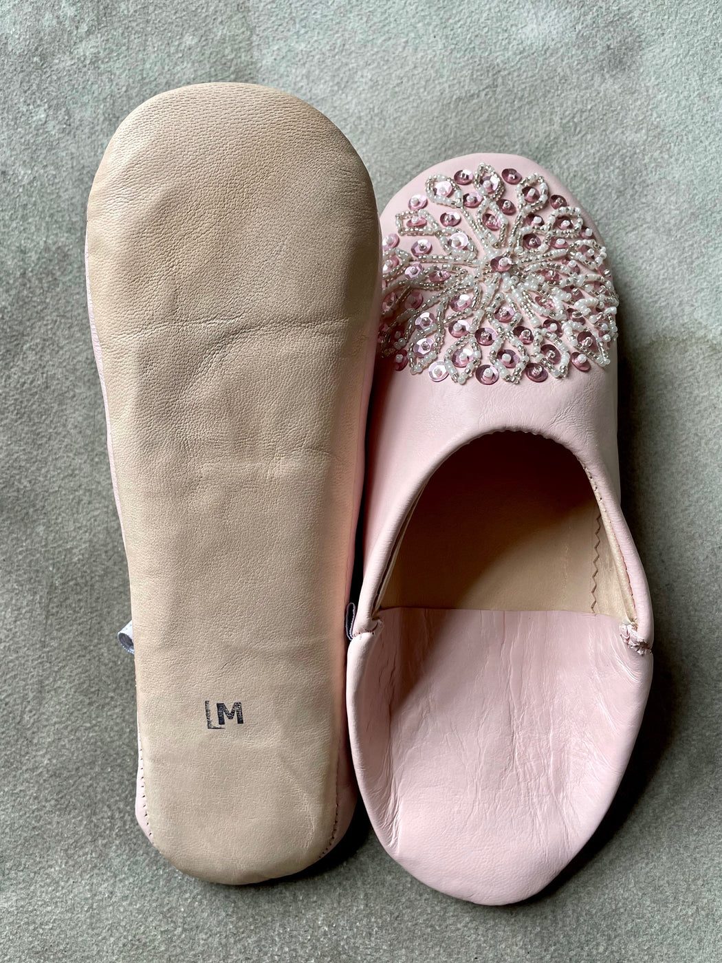 Beaded Moroccan Slippers - Pink