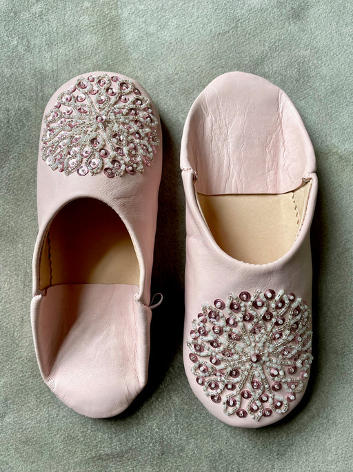 Beaded Moroccan Slippers - Pink