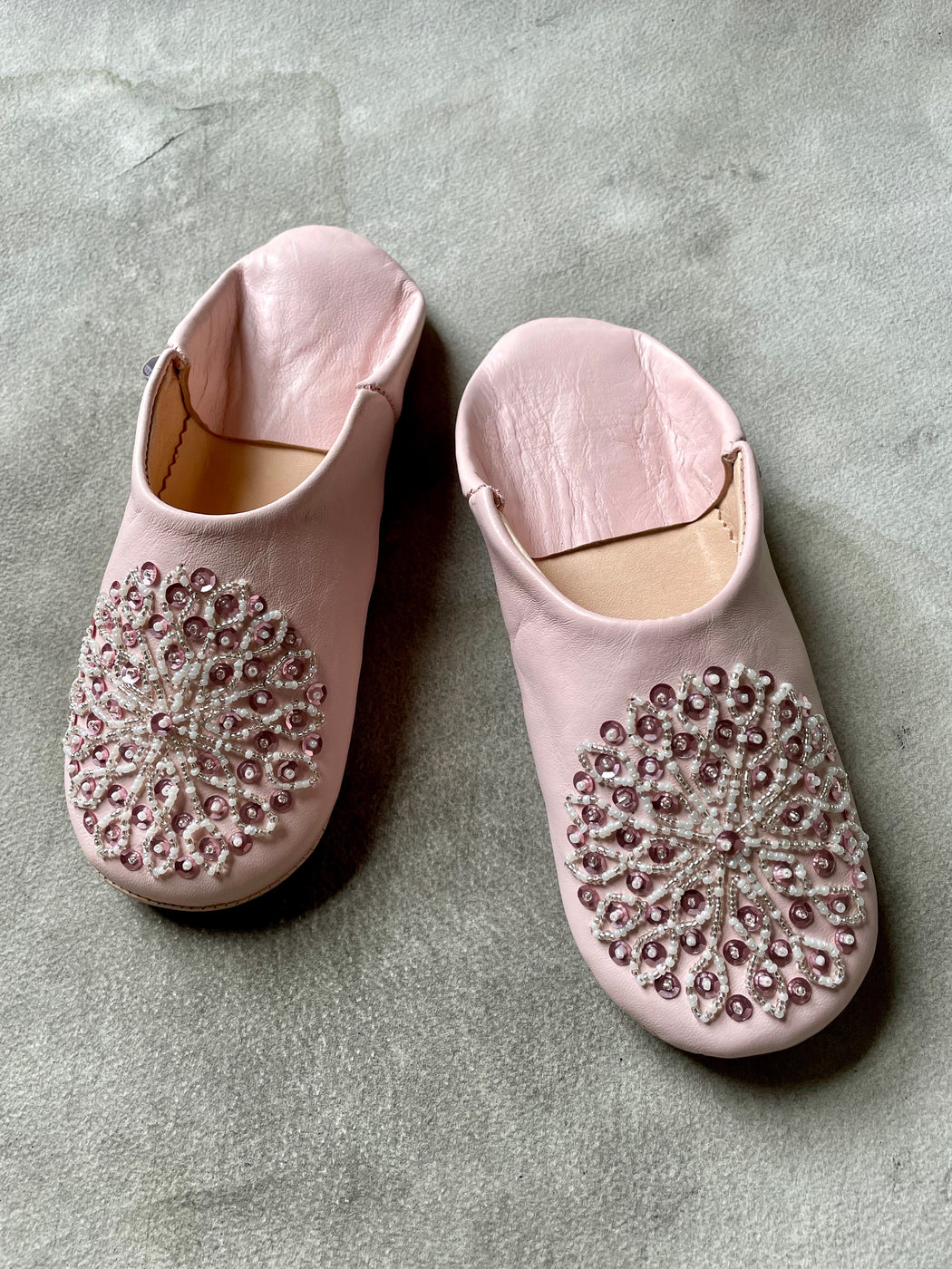 Beaded Moroccan Slippers - Pink