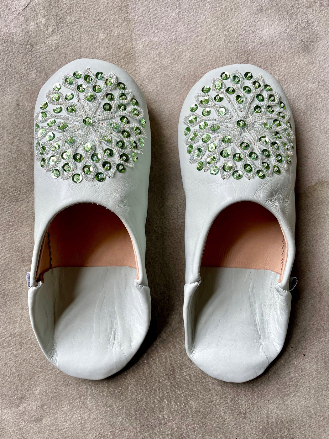 Beaded Moroccan Slippers - Pale Blue