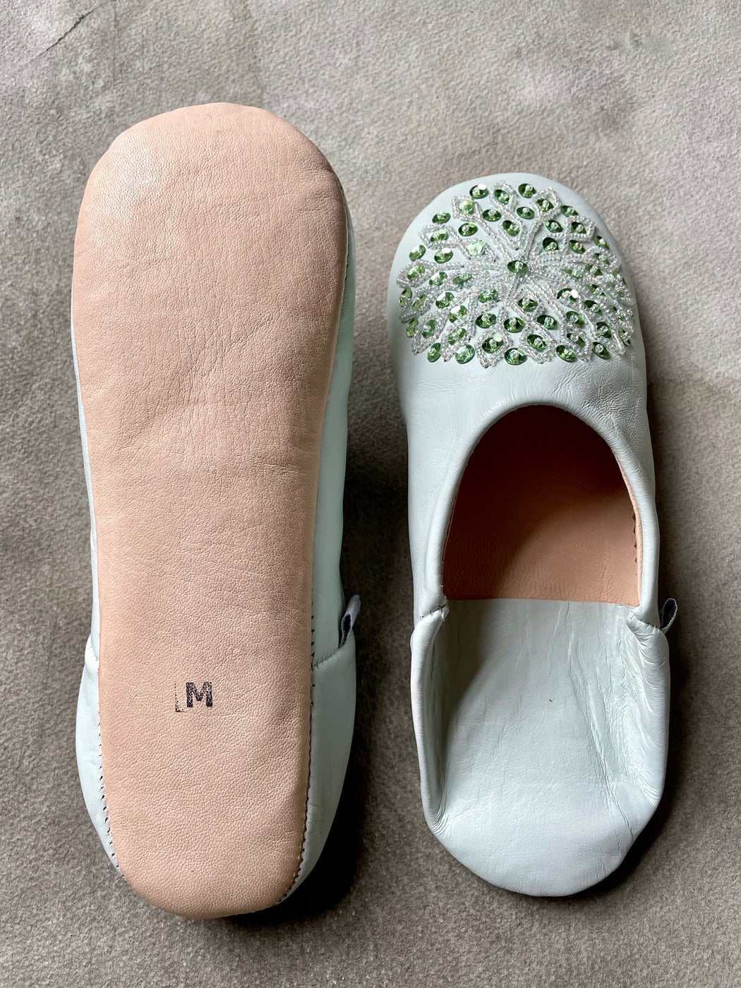Beaded Moroccan Slippers - Pale Blue