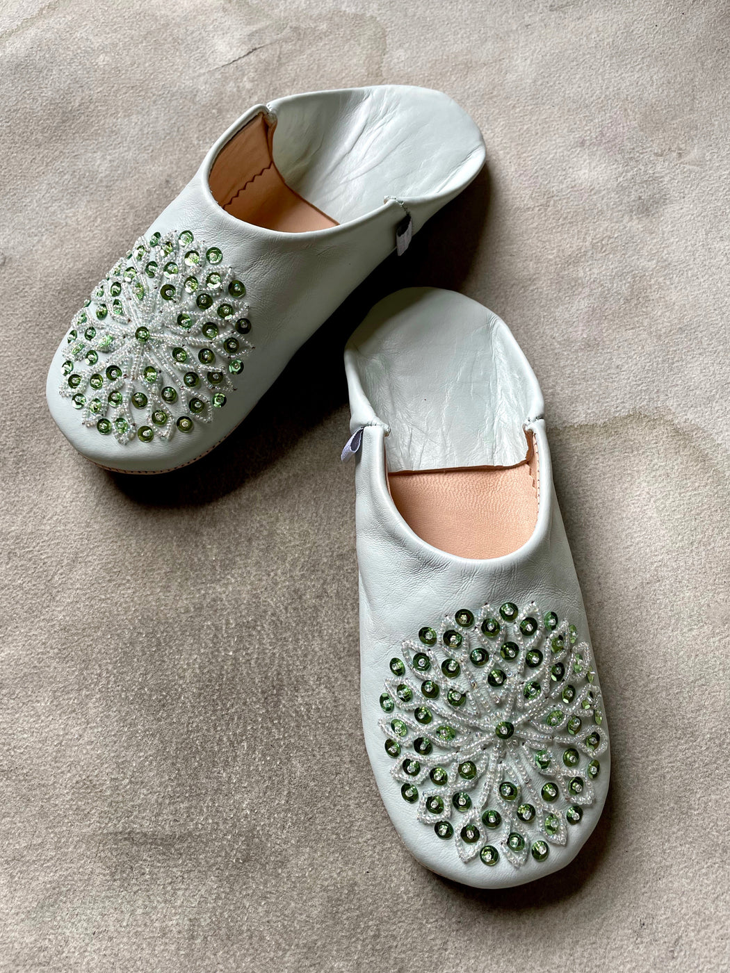Beaded Moroccan Slippers - Pale Blue