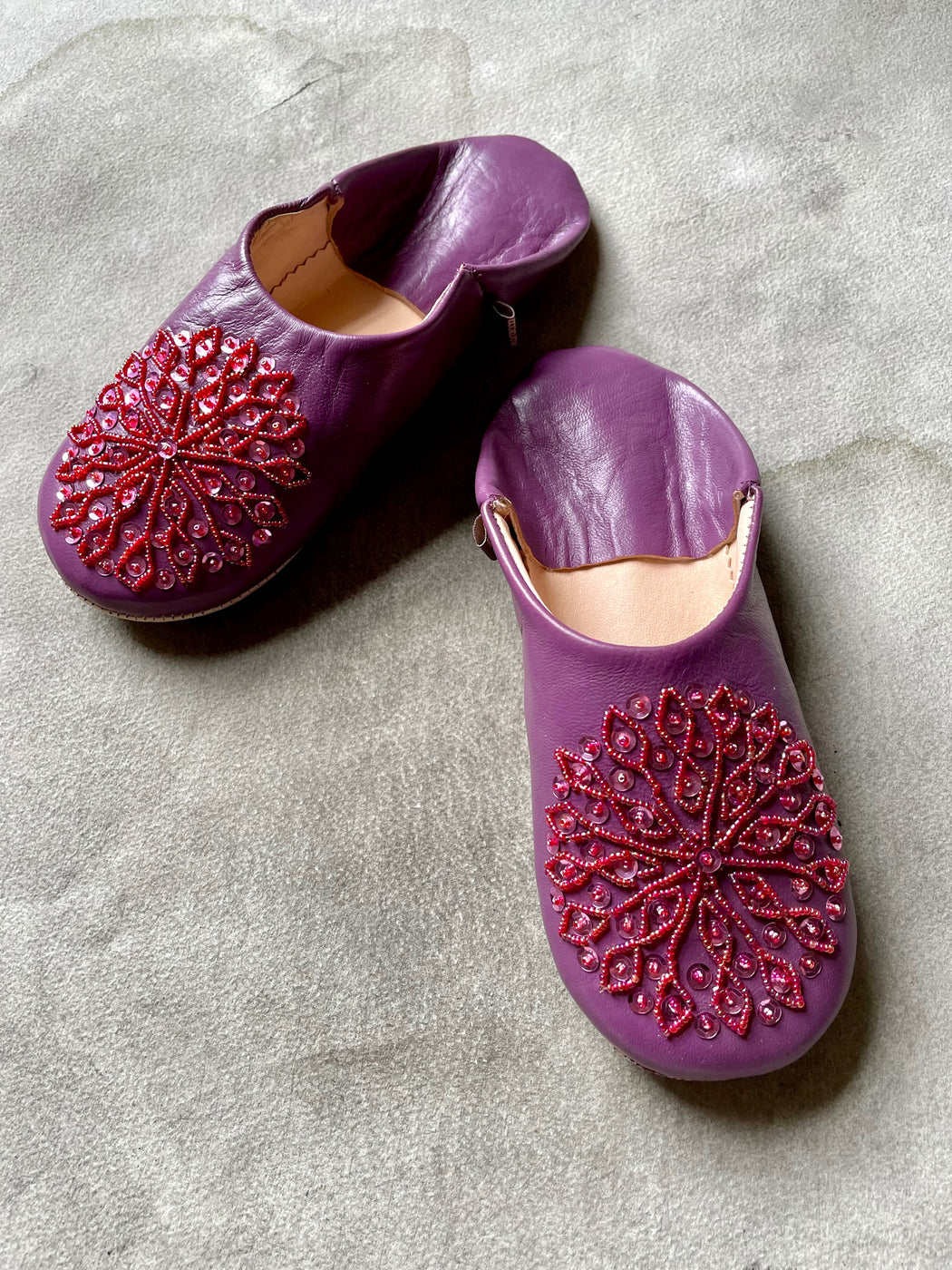 Beaded Moroccan Slippers - Plum