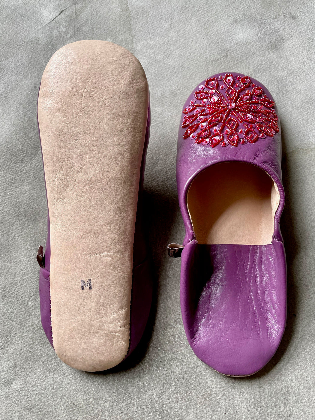 Beaded Moroccan Slippers - Plum