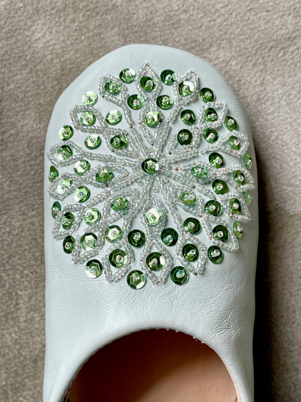 Beaded Moroccan Slippers - Pale Blue