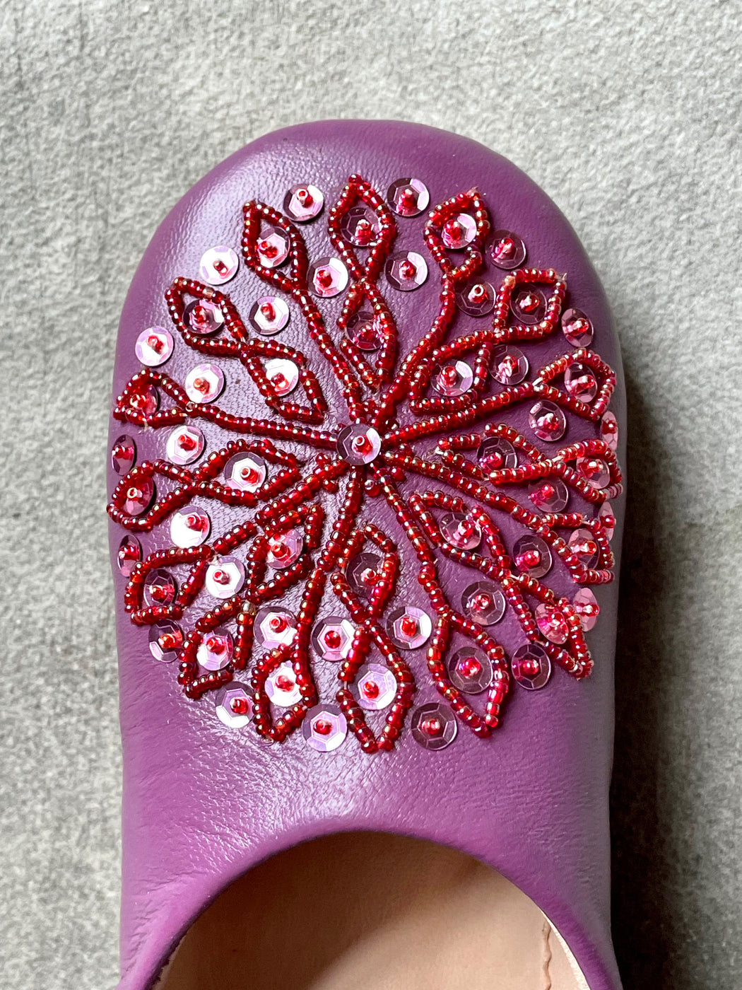Beaded Moroccan Slippers - Plum