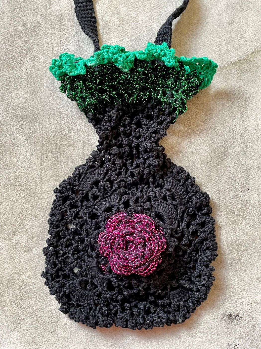 Nathalie Lete Hand-Crocheted Flower Purse - Black & Metallic