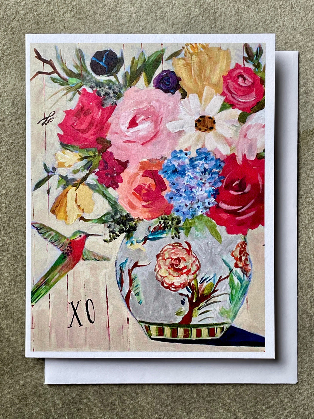 "XO Hummingbird Floral" Card by Mindy Carpenter