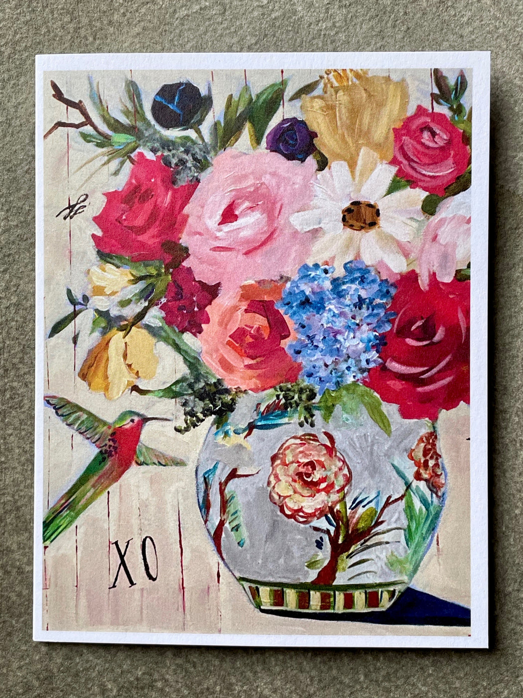 "XO Hummingbird Floral" Card by Mindy Carpenter