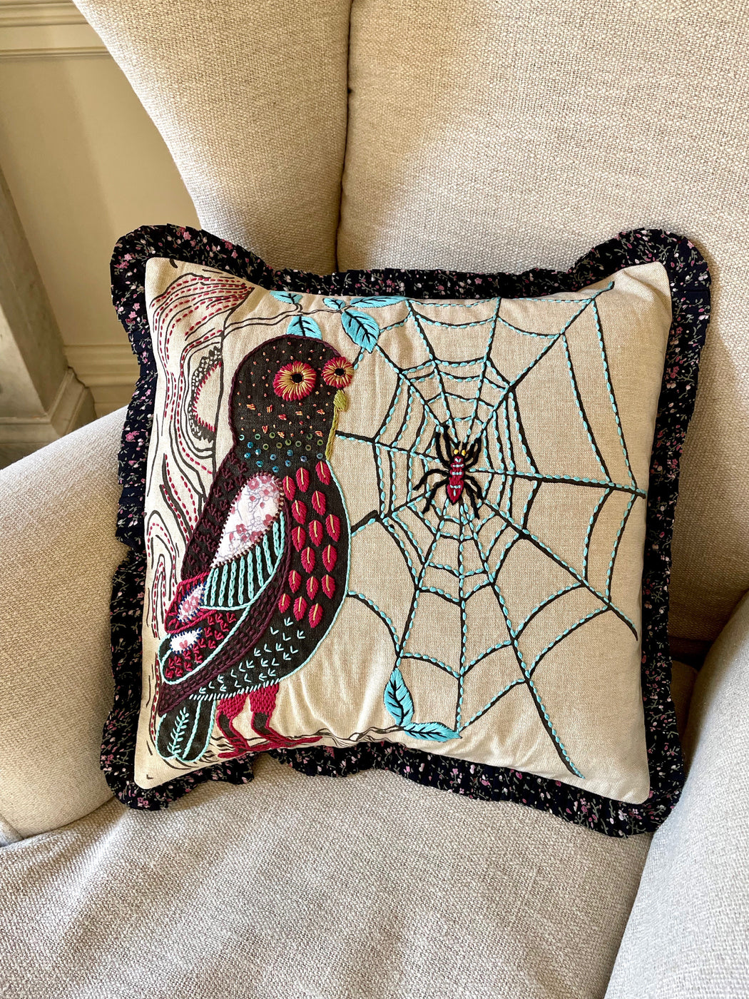 Nathalie Lete Hand-Embroidered "Owl" Pillow