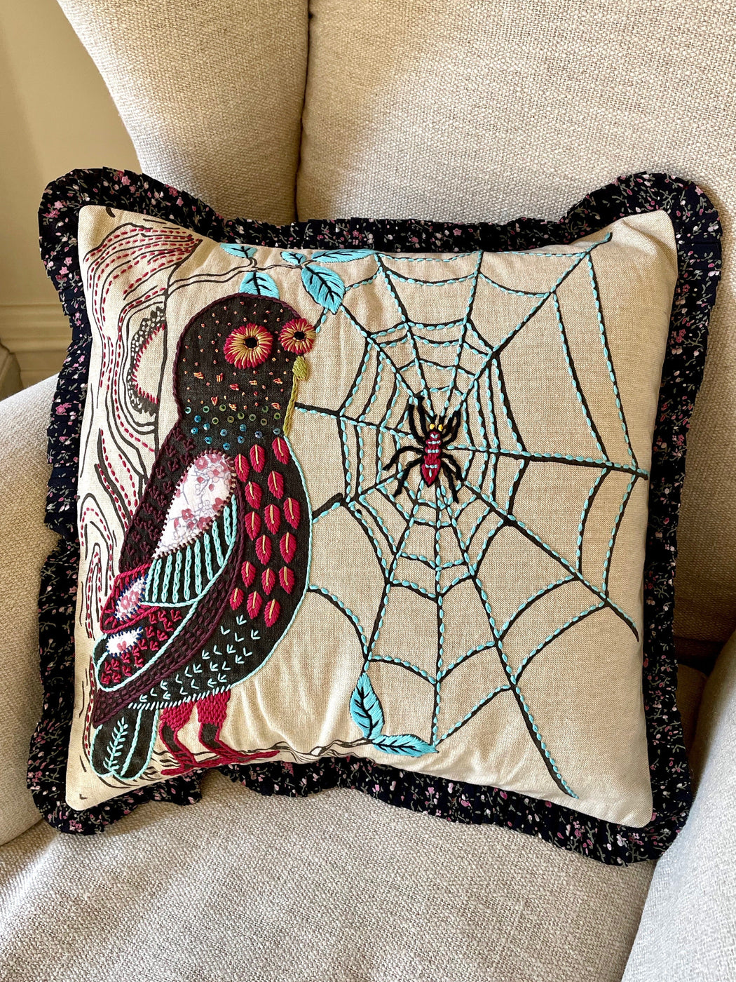 Nathalie Lete Hand-Embroidered "Owl" Pillow