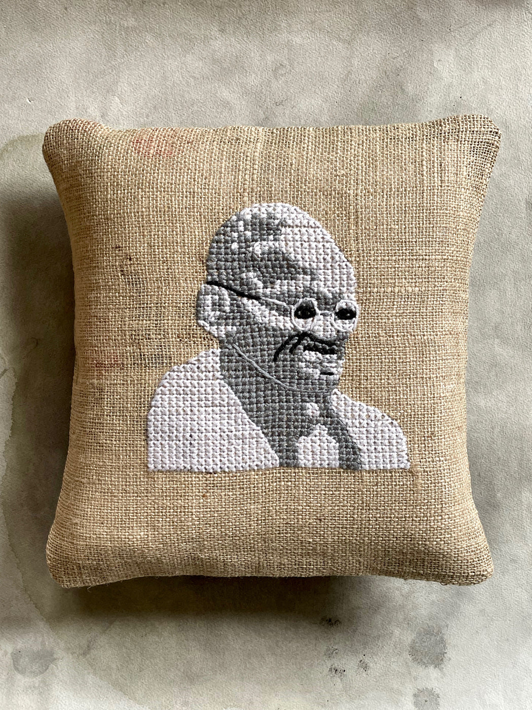 "Gandhi" Hand-Embroidered Pillow