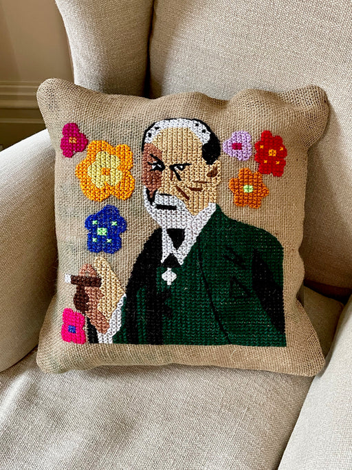 "Sigmund Freud" Hand-Embroidered Pillow