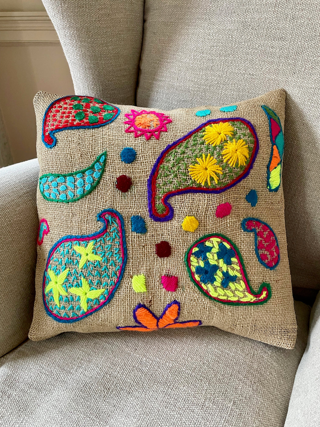"Paisley" Hand-Embroidered Pillow by Nathalie Lete