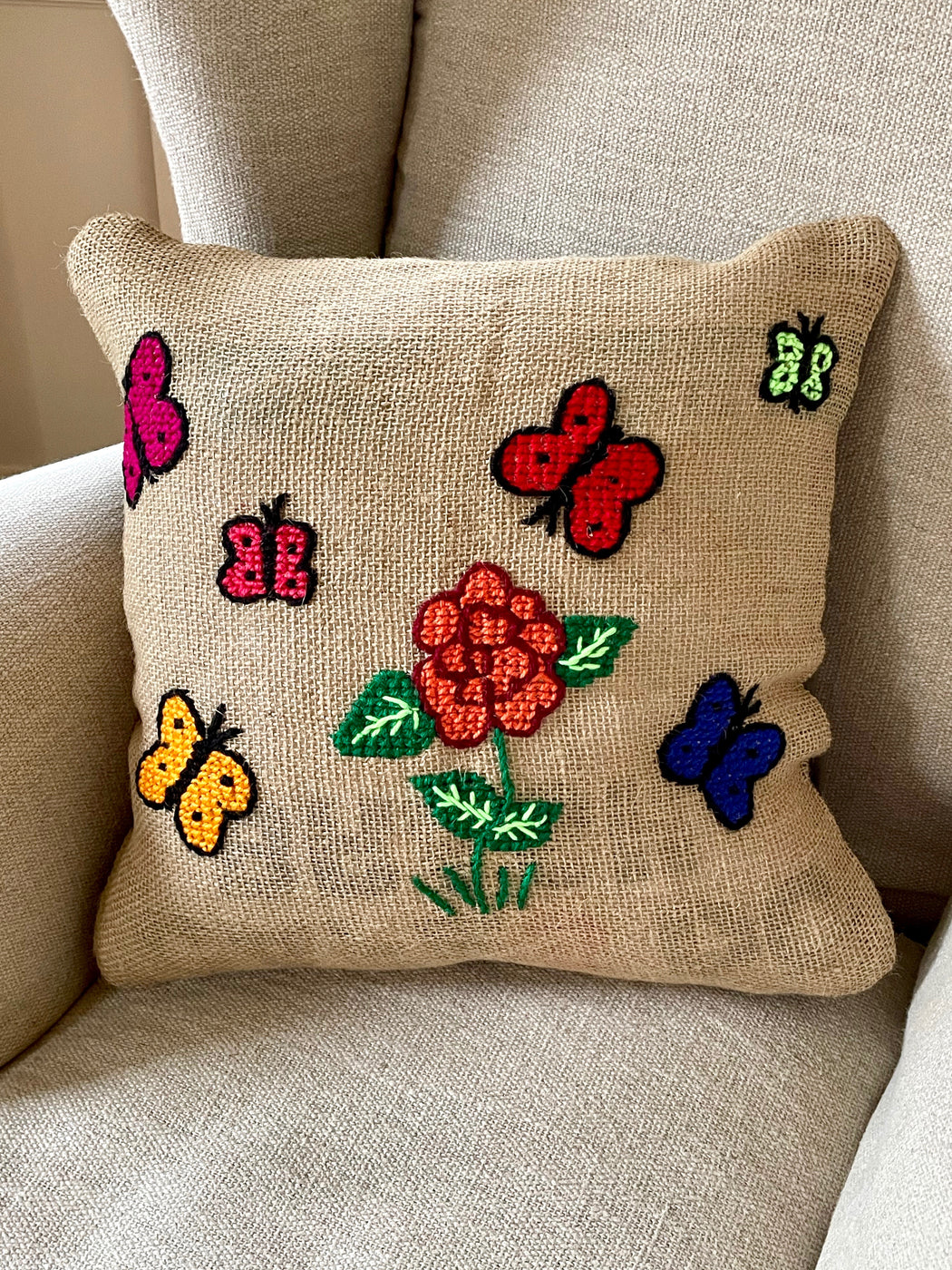 "Butterflies" Hand-Embroidered Pillow by Nathalie Lete