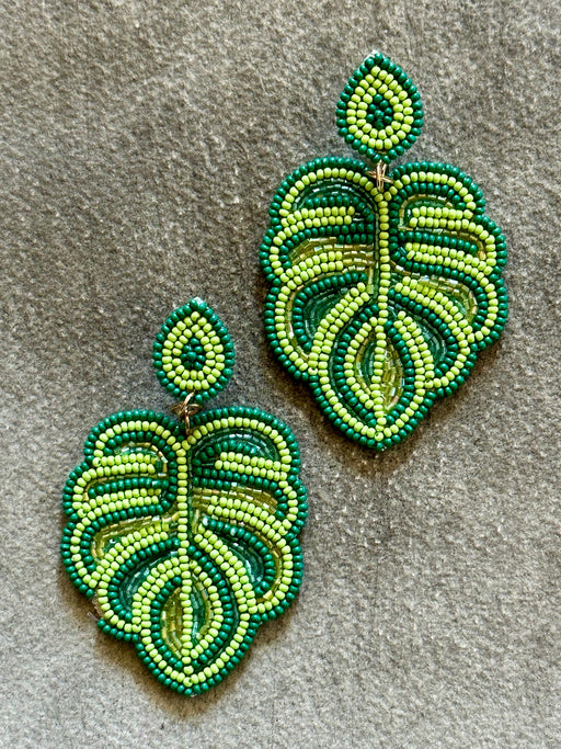 "Monstera Leaf" Beaded Earrings