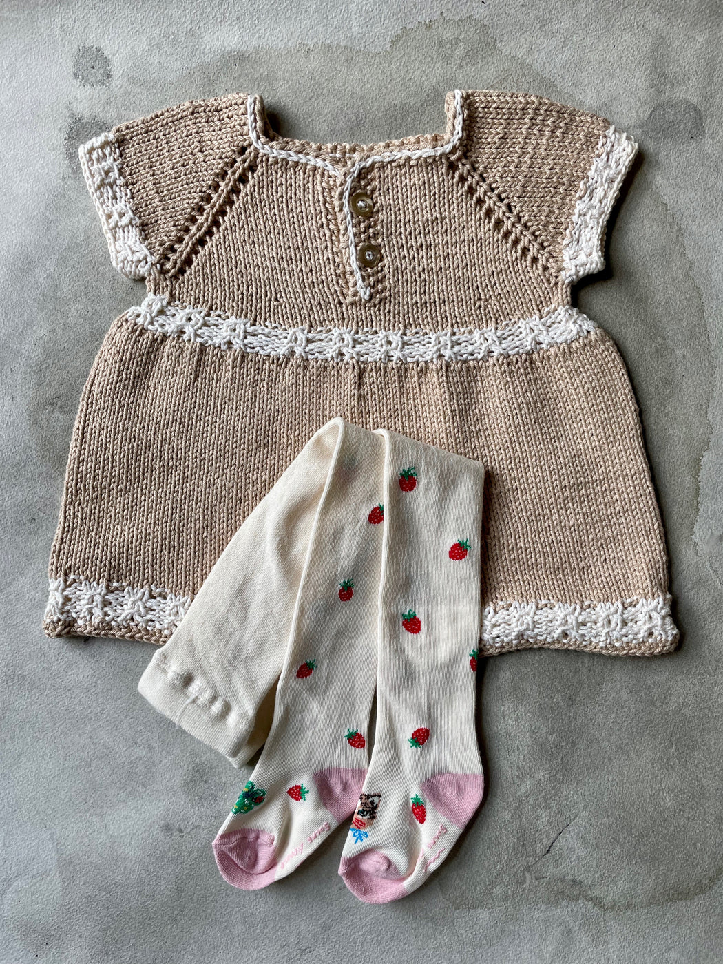 Hand-Knitted Cotton Baby Dress by Albo - Beige