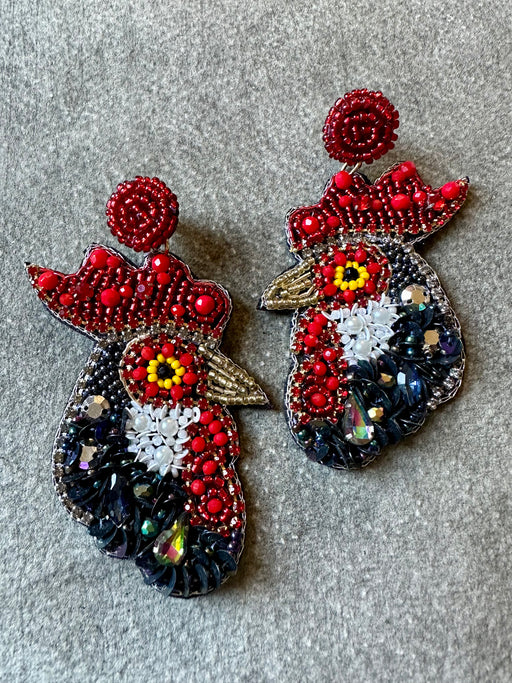 "Red Rooster" Beaded Earrings