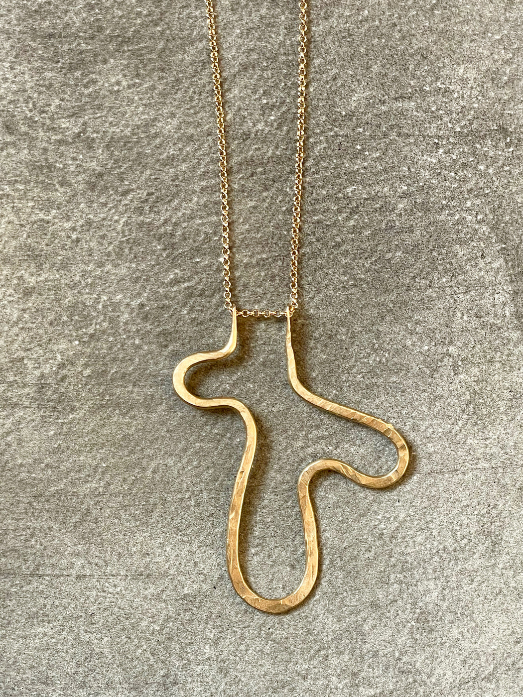 "Pinched Squiggle" Hammered Brass Pendant by Collarbone