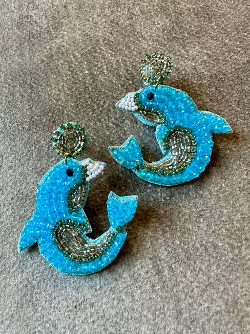 "Blue Dolphin" Beaded Earrings