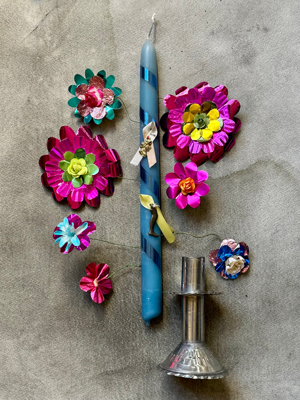 "Milargo" Paper Flower Candle by Momoca - Blue