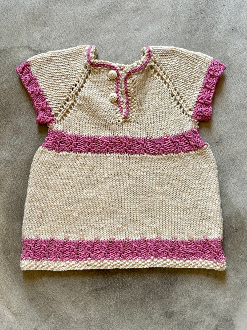 Hand-Knitted Cotton Baby Dress by Albo - Ivory & Pink