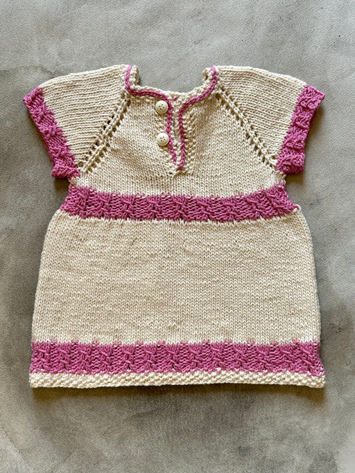 Hand-Knitted Cotton Baby Dress by Albo - Ivory & Pink