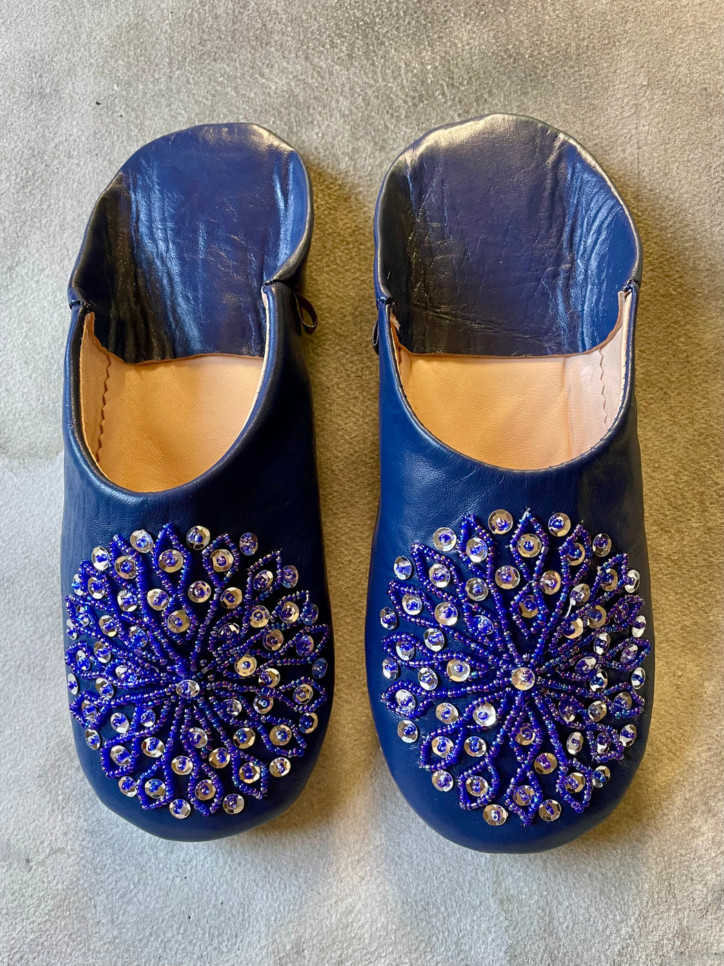 Beaded Moroccan Slippers - Navy