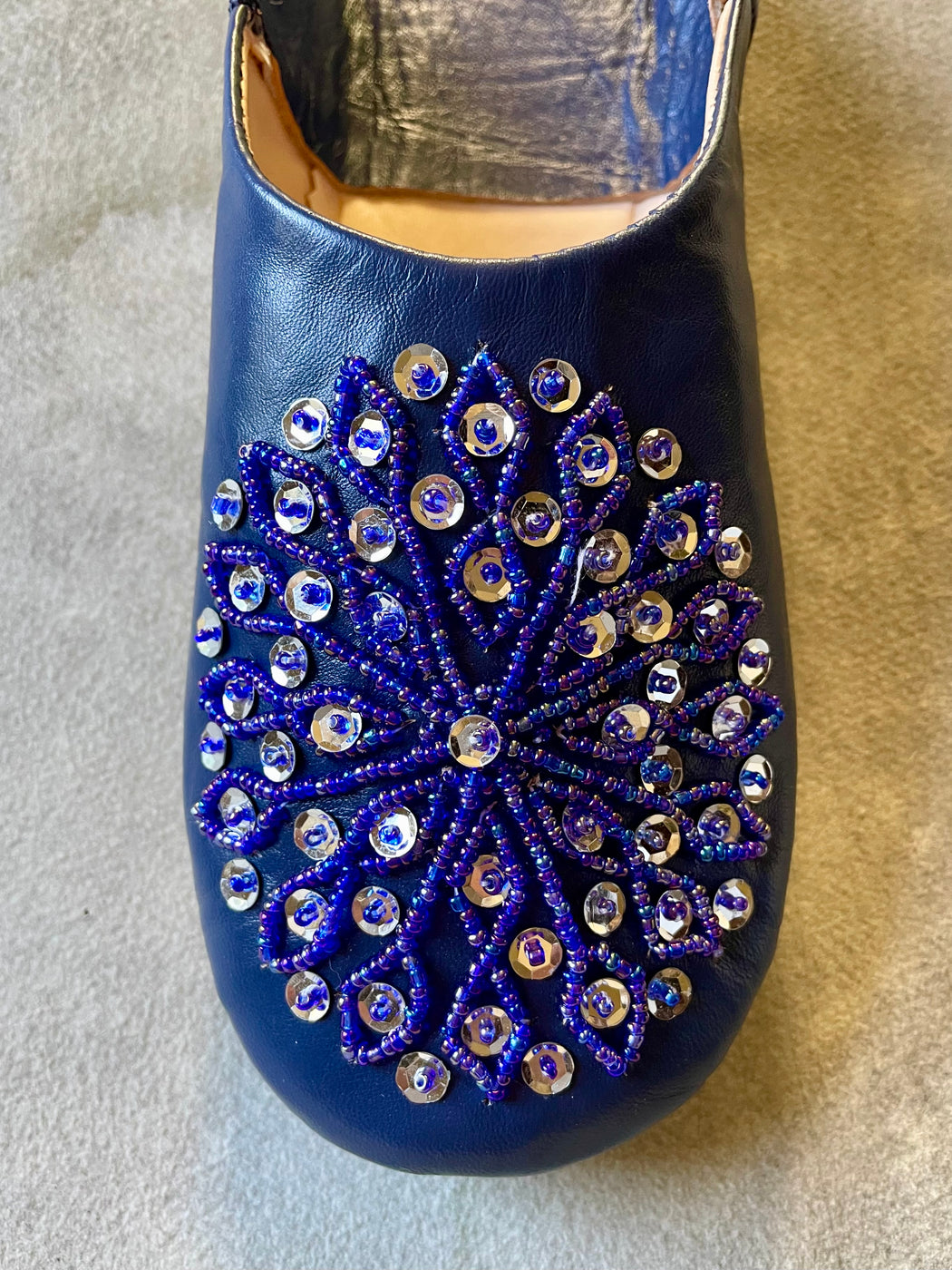 Beaded Moroccan Slippers - Navy