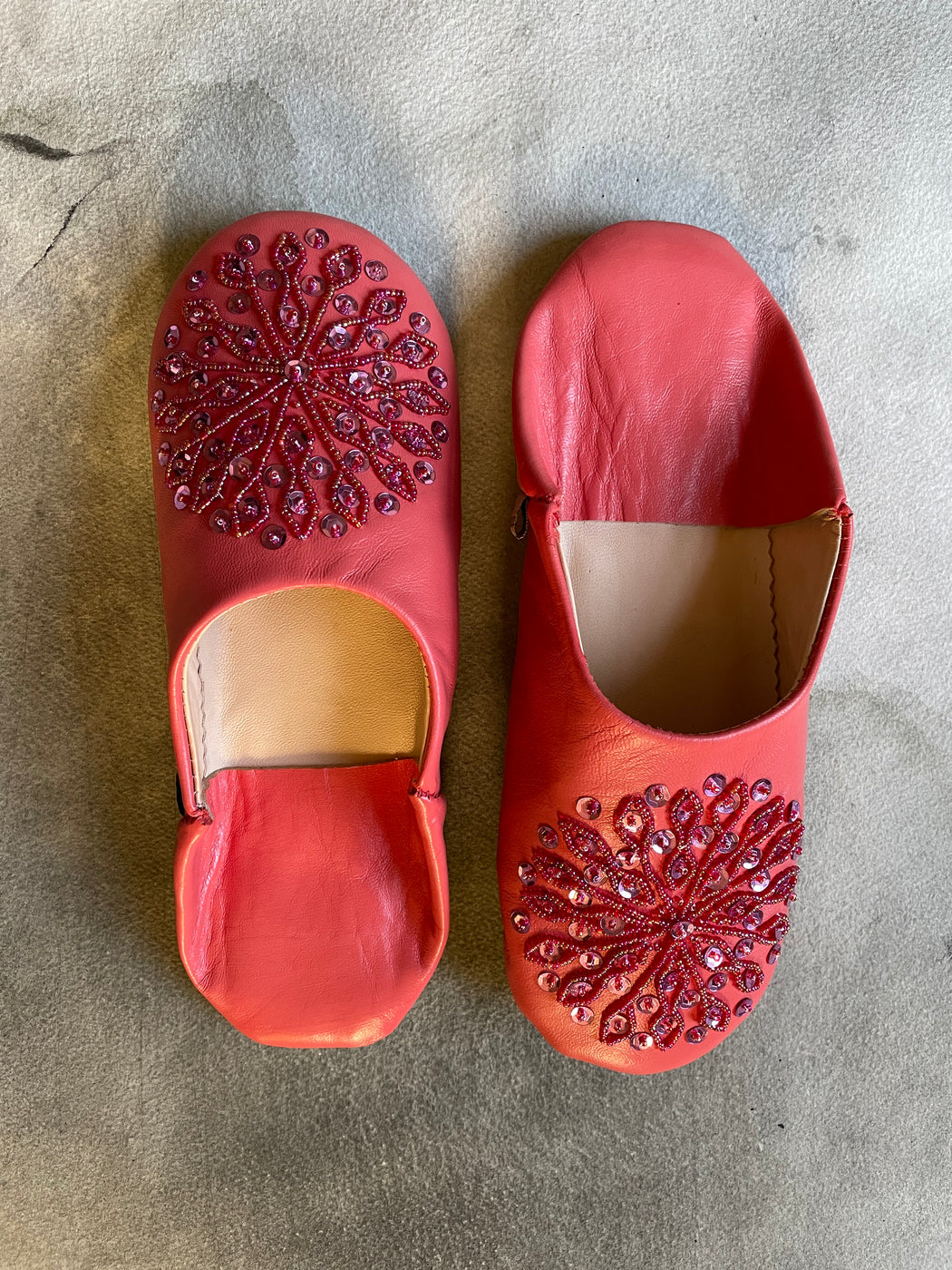 Beaded Moroccan Slippers - Tomato