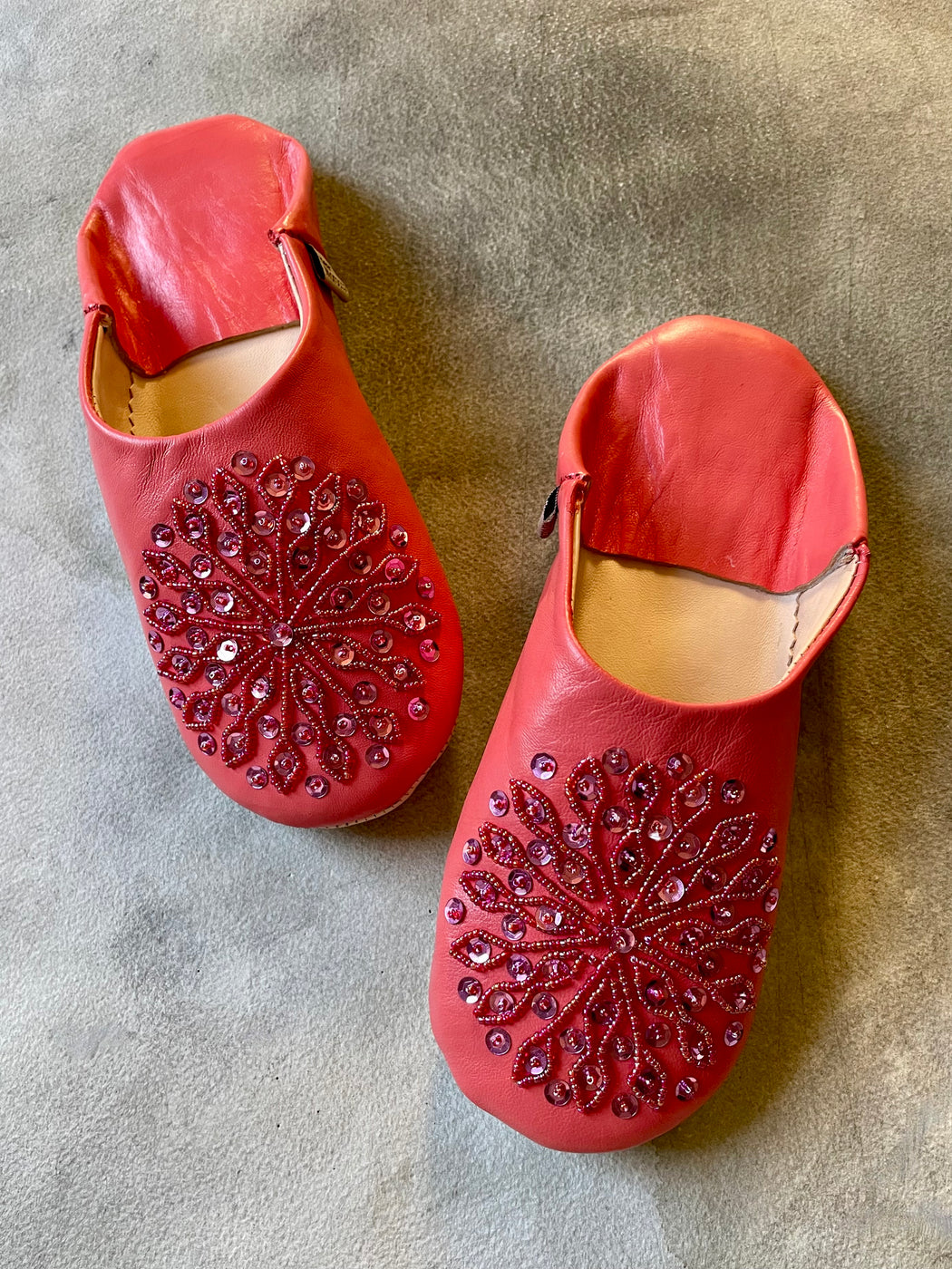 Beaded Moroccan Slippers - Tomato