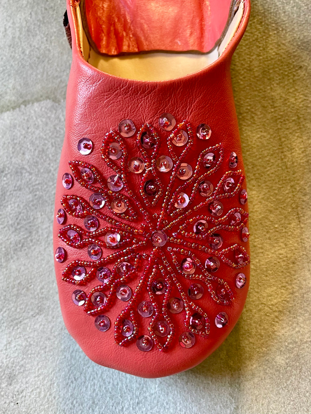 Beaded Moroccan Slippers - Tomato
