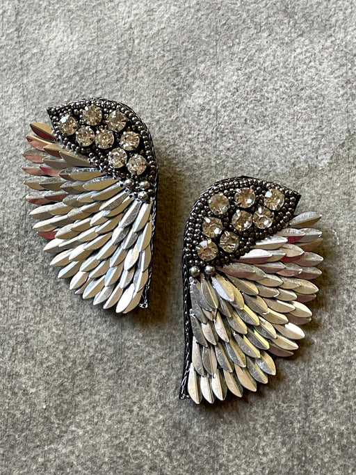"Wings" Beaded Earrings - Silver
