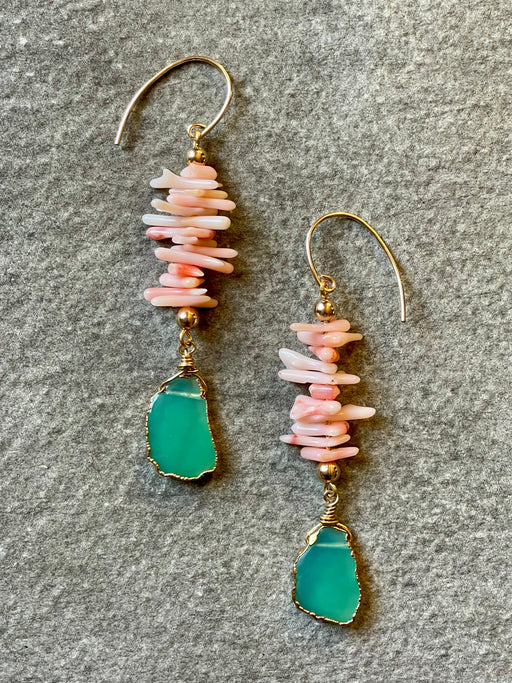 "Coral and Agate" Drop Earrings by Cynthia de Bellechasse