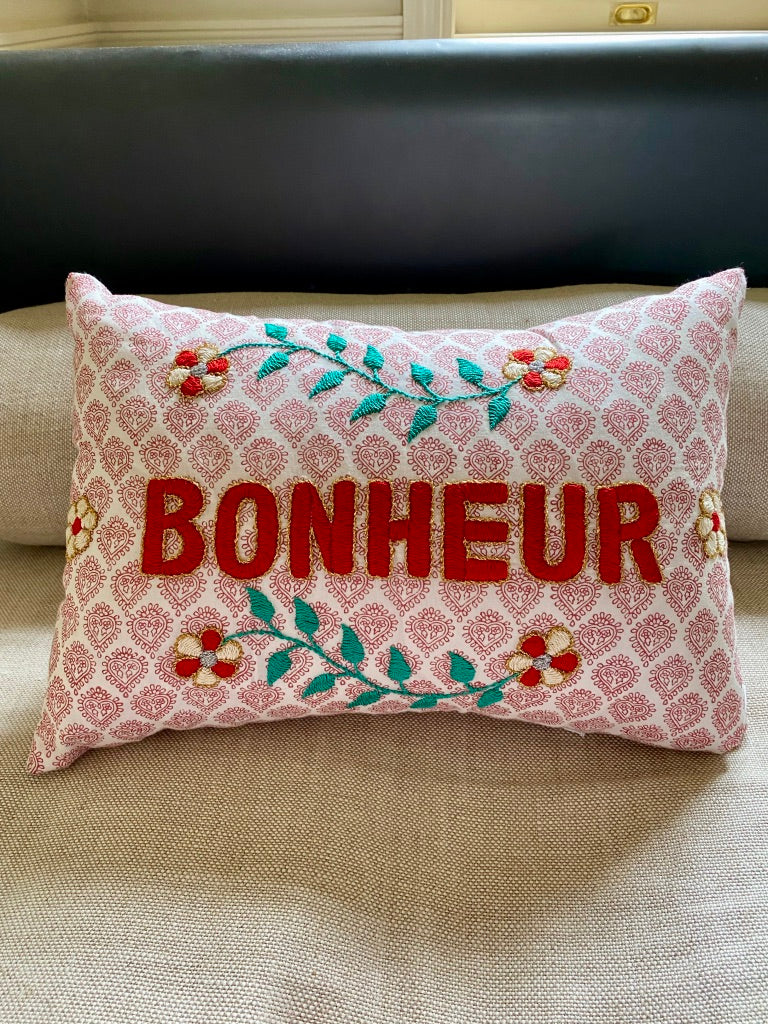 "Bonheur" Embroidered Cushion