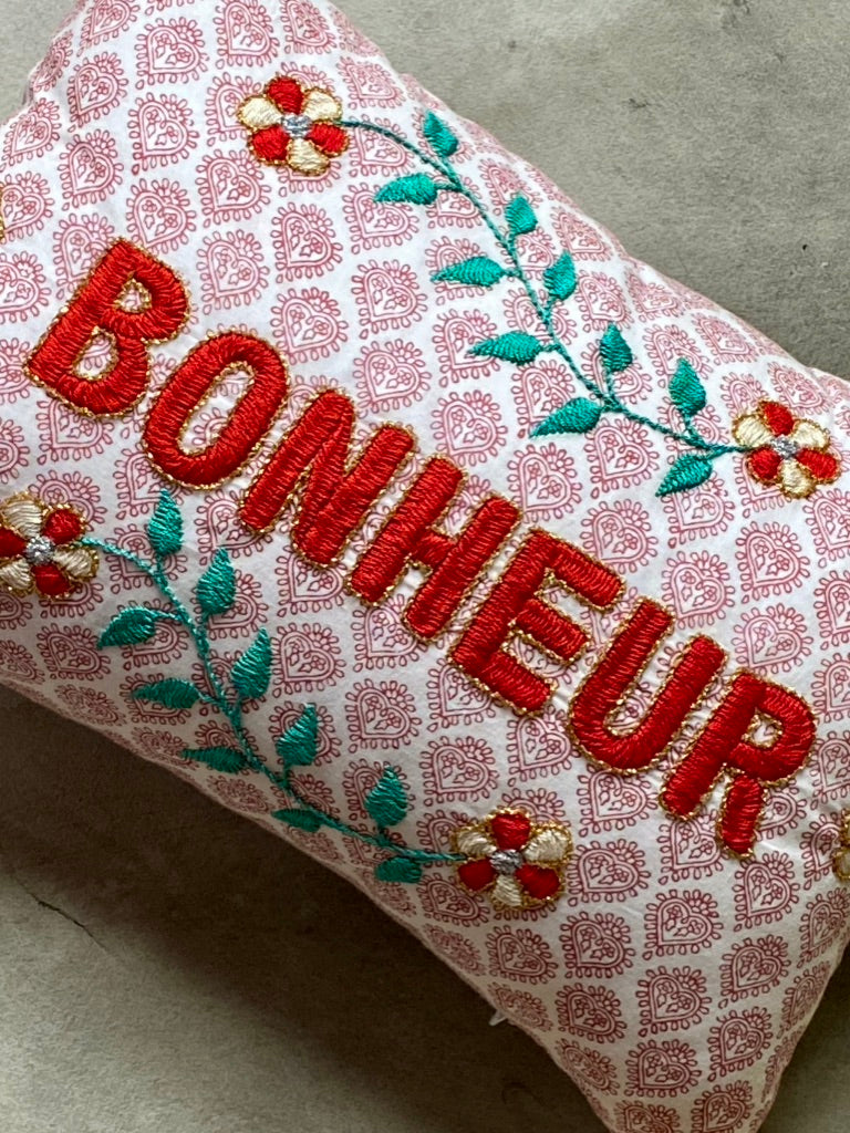 "Bonheur" Embroidered Cushion